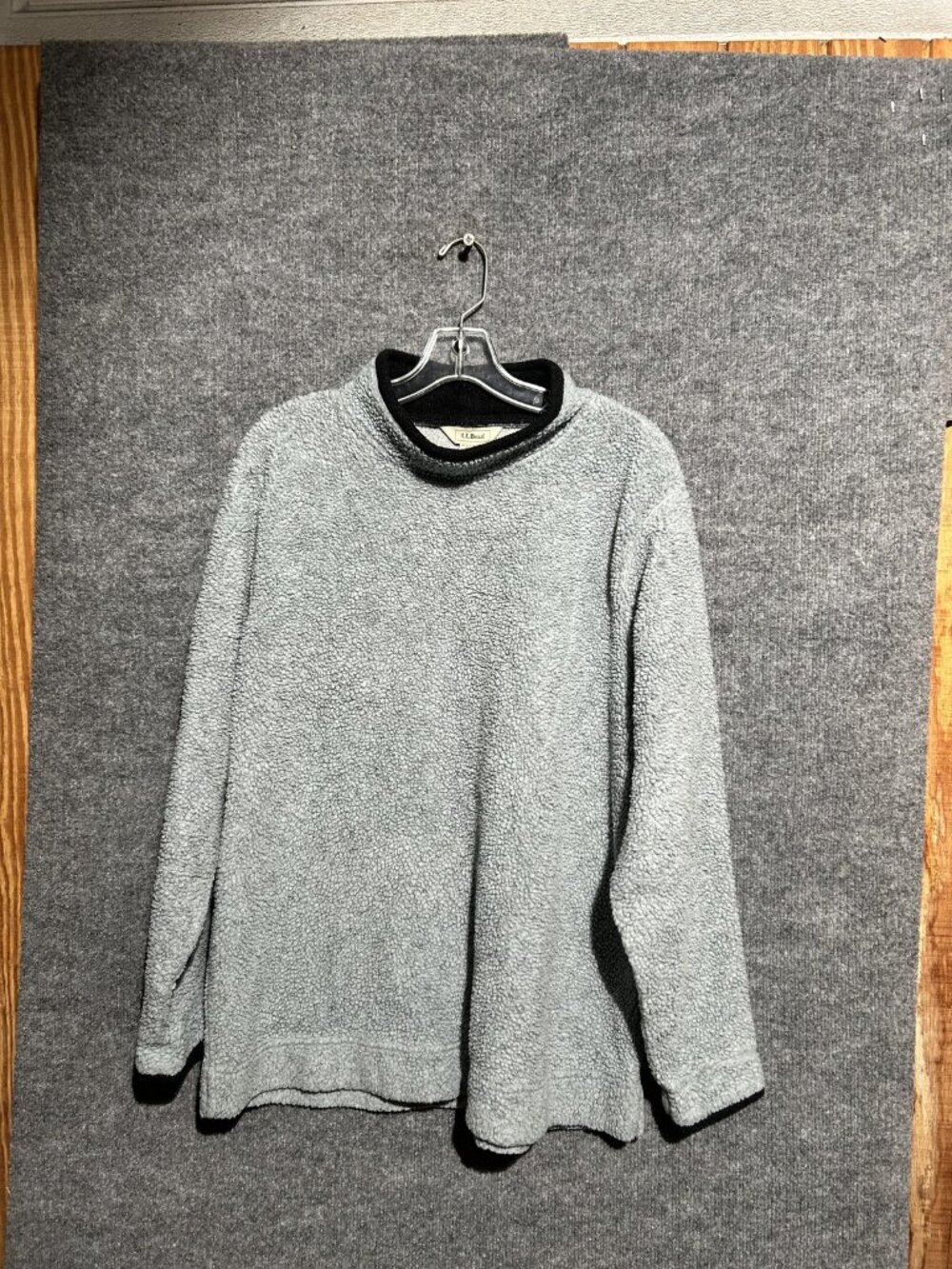 L.L. Bean Sweater Womens Large Gray Fleece Mock Neck Pullover Heavyweight 0DB71